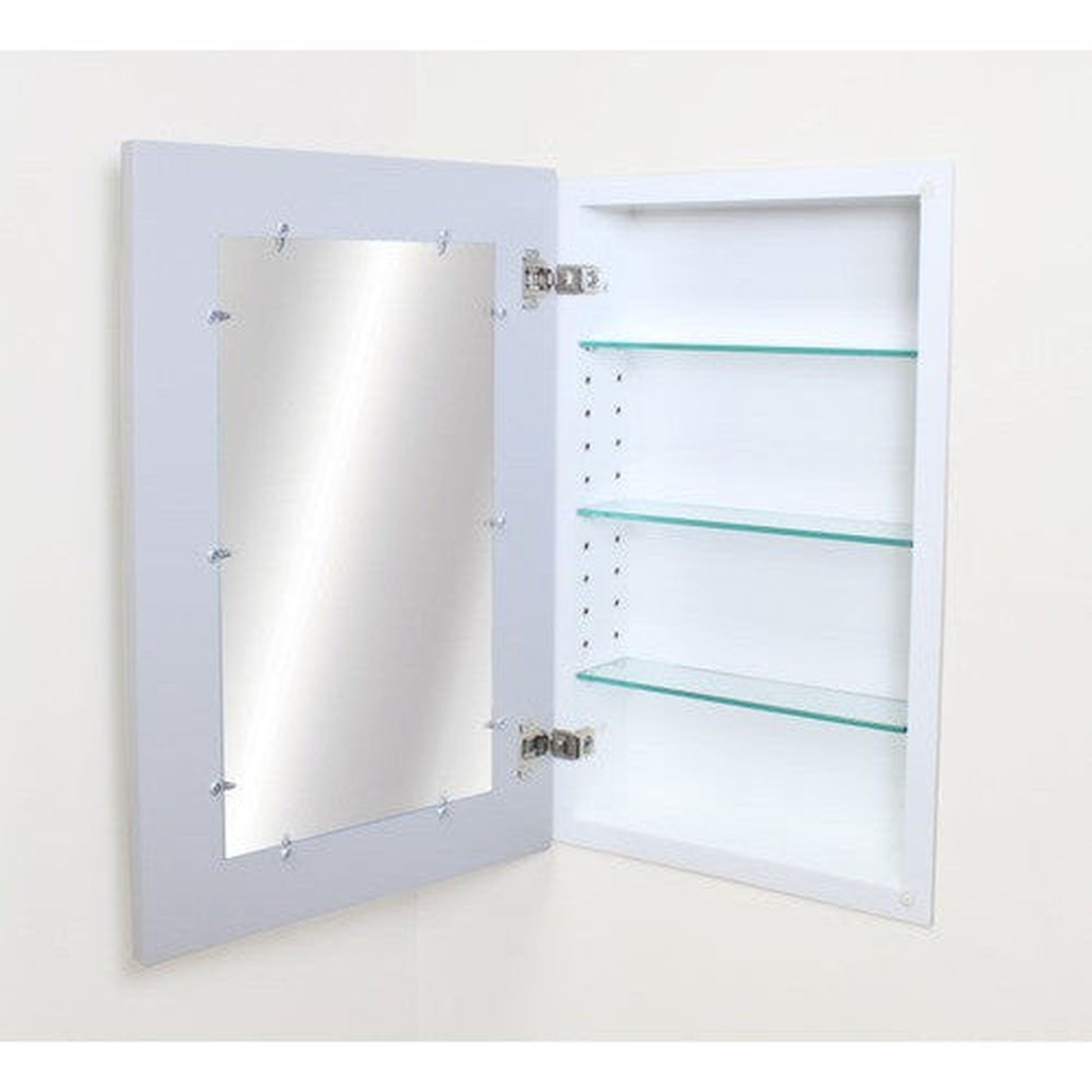 Fox Hollow Furnishings 14" x 24" Light Gray Extra Large Standard 4" Depth White Interior Recessed Picture Frame Medicine Cabinet With Mirror and Black 8" x 10" Matting