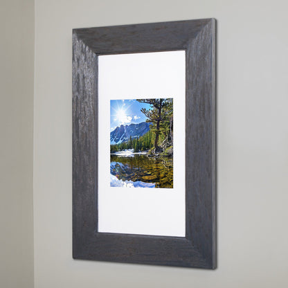 Fox Hollow Furnishings 14" x 24" Rustic Gray Extra Large Special 3" Depth White Interior Recessed Picture Frame Medicine Cabinet With Ivory 8" x 10" Matting
