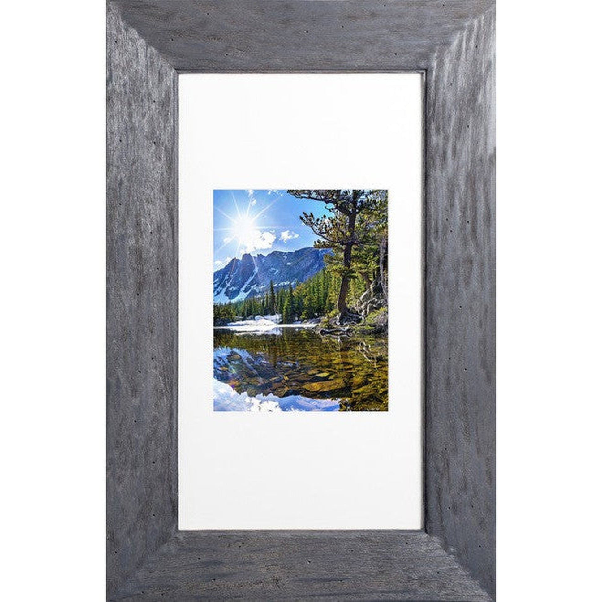 Fox Hollow Furnishings 14" x 24" Rustic Gray Extra Large Special 3" Depth White Interior Recessed Picture Frame Medicine Cabinet With Mirror