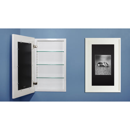 Fox Hollow Furnishings 14" x 24" White Extra Large Contemporary Special 3" Depth White Interior Recessed Picture Frame Medicine Cabinet With Mirror and Black Matting
