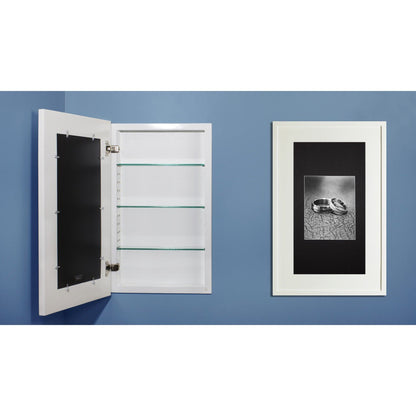 Fox Hollow Furnishings 14" x 24" White Extra Large Contemporary Standard 3.75" Depth Natural Interior Recessed Picture Frame Medicine Cabinet With Mirror and White Three Opening Matting