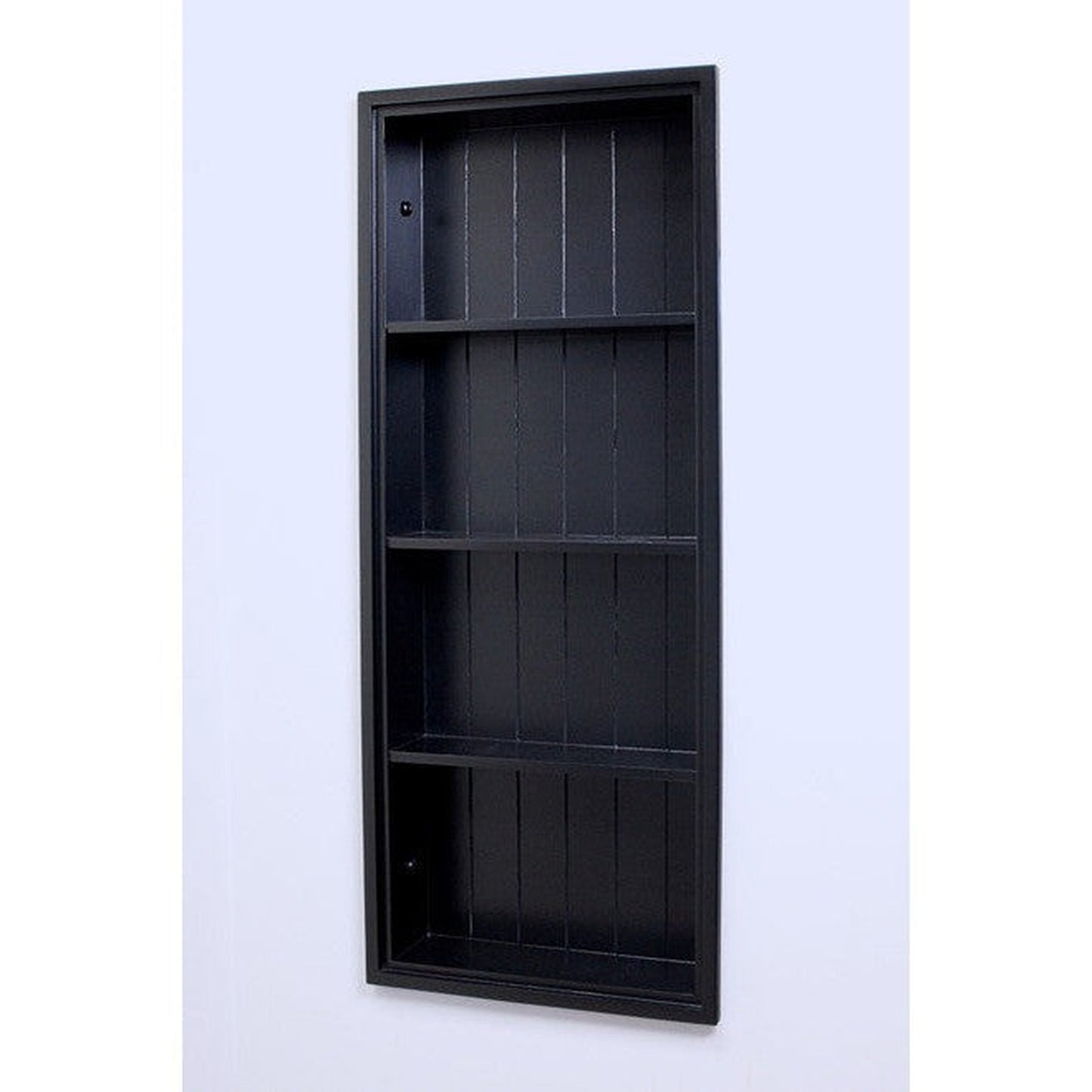 Fox Hollow Furnishings 14" x 36" Black Recessed Sloane Wall Niche With Beadboard Back and Three Shelves