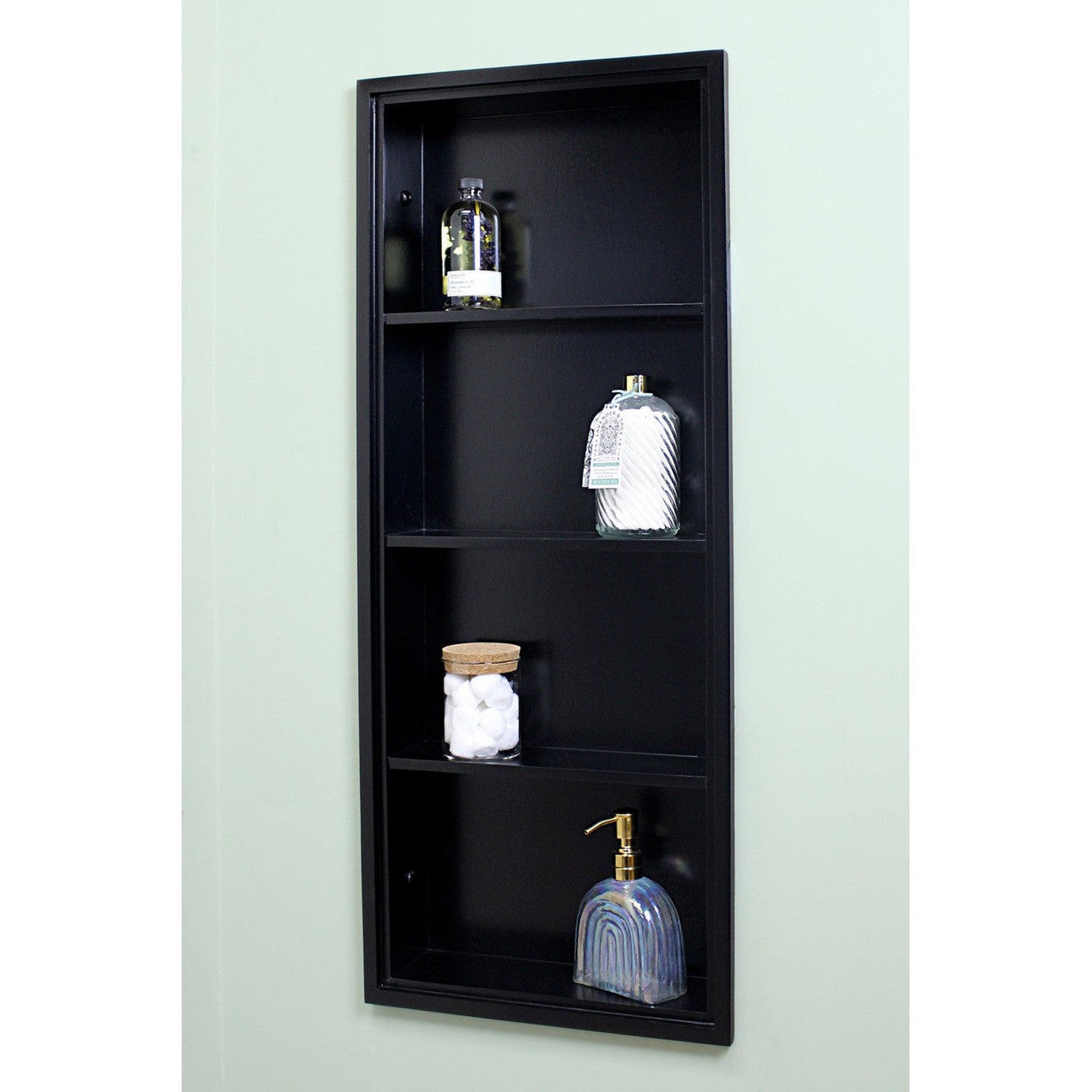 Fox Hollow Furnishings 14" x 36" Black Recessed Sloane Wall Niche With Plain Back and Three Shelves