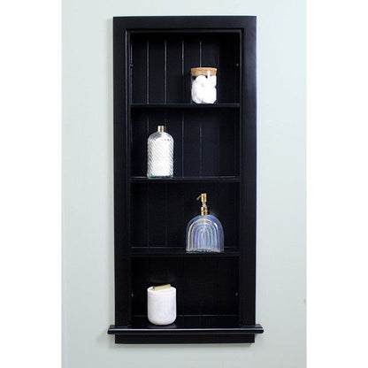 Fox Hollow Furnishings 14" x 36" Black Recessed Wall Niche With Beadboard Back and Three Shelves