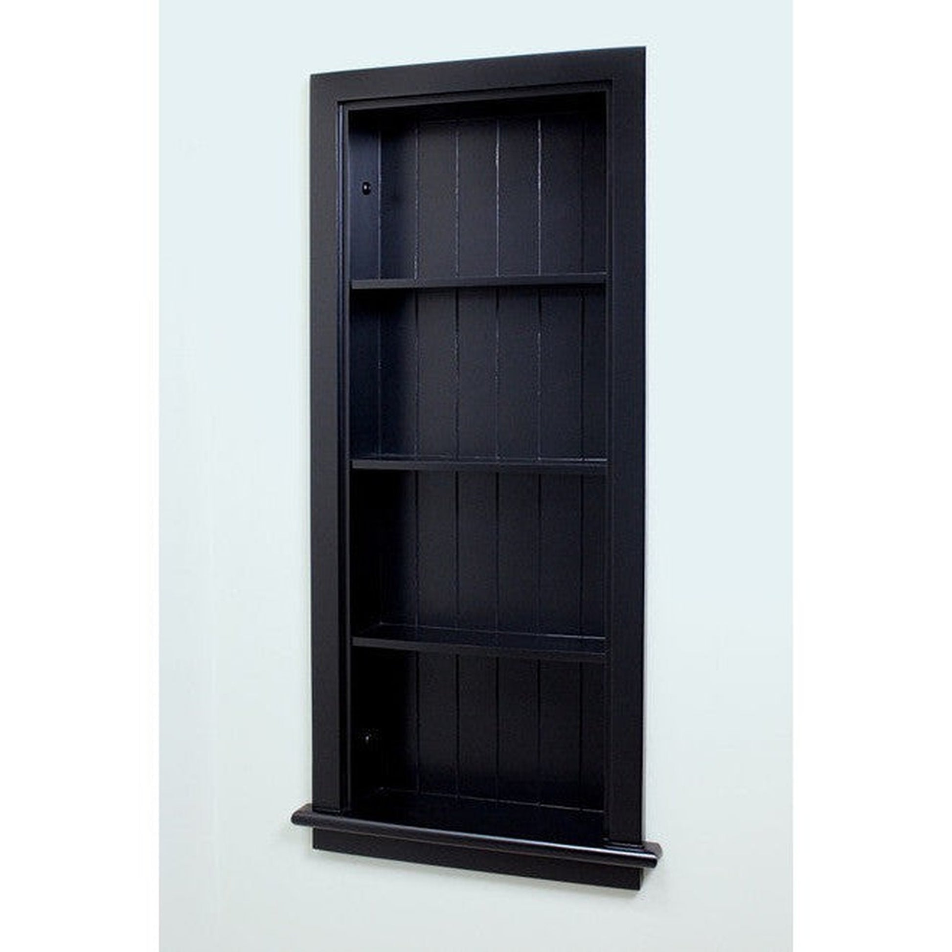 Fox Hollow Furnishings 14" x 36" Black Recessed Wall Niche With Beadboard Back and Three Shelves