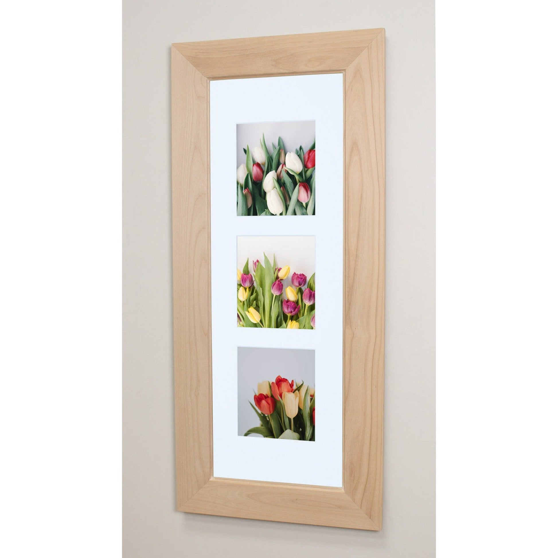 Fox Hollow Furnishings 14" x 36" Unfinished Flat XXL Recessed Picture Frame Medicine Cabinet With White 5" x 7" Five Opening Matting
