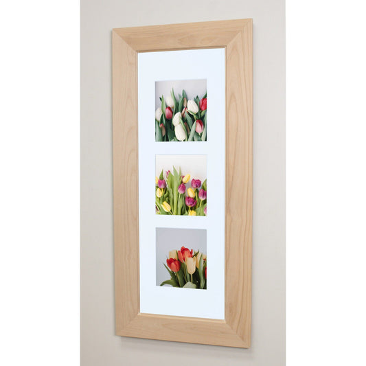 Fox Hollow Furnishings 14" x 36" Unfinished Flat XXL Recessed Picture Frame Medicine Cabinet With White 8" x 10" Two Opening Matting