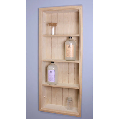 Fox Hollow Furnishings 14" x 36" Unfinished Recessed Sloane Wall Niche With Beadboard Back and Three Shelves