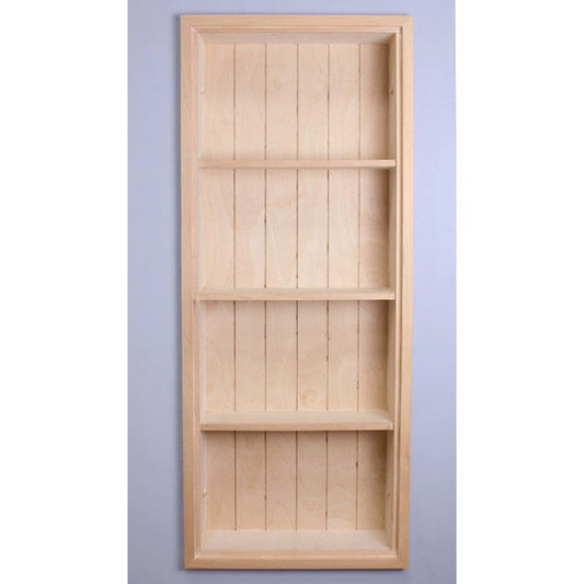 Fox Hollow Furnishings 14" x 36" Unfinished Recessed Sloane Wall Niche With Beadboard Back and Three Shelves