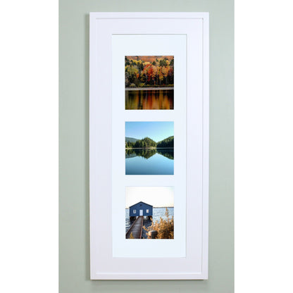 Fox Hollow Furnishings 14" x 36" White Contemporary XXL Recessed Picture Frame Medicine Cabinet With White Five Opening Matting
