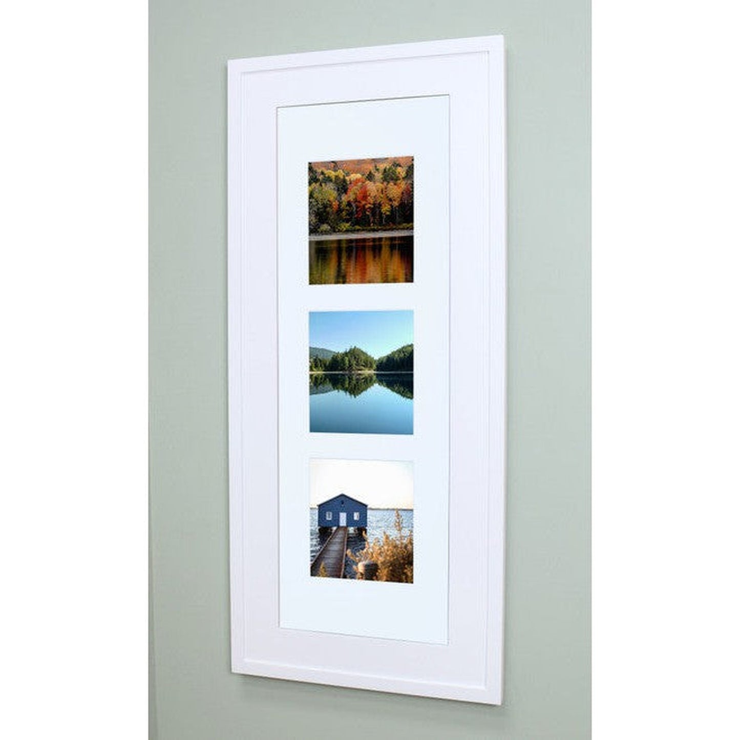 Fox Hollow Furnishings 14" x 36" White Contemporary XXL Recessed Picture Frame Medicine Cabinet With White Five Opening Matting