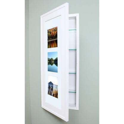 Fox Hollow Furnishings 14" x 36" White Contemporary XXL Recessed Picture Frame Medicine Cabinet With White Two Opening Matting