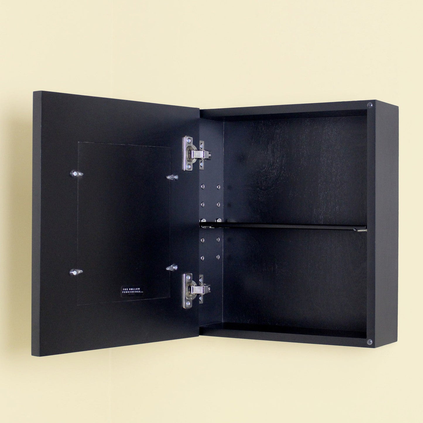 Fox Hollow Furnishings 15" x 13" Black Compact Portrait Wall Mount Mirrored Medicine Cabinet