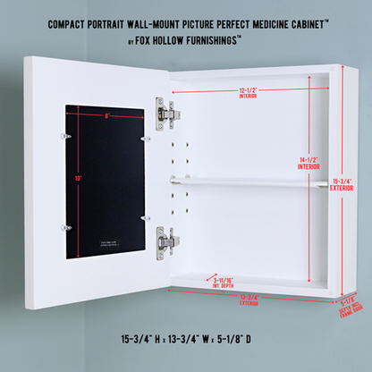 Fox Hollow Furnishings 15" x 13" Shaker White Compact Portrait Wall Mount Mirrored Medicine Cabinet
