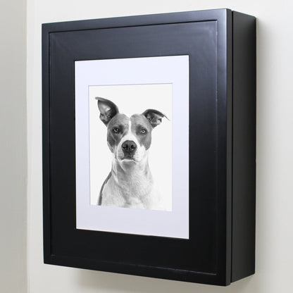 Fox Hollow Furnishings 20" x 17" Black Wall Mount Picture Frame Medicine Cabinet With Mirror and Black 8" x 10" Matting