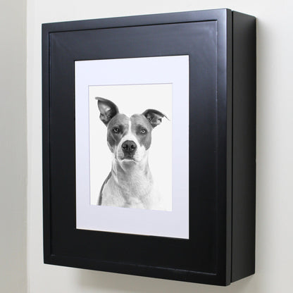 Fox Hollow Furnishings 20" x 17" Black Wall Mount Picture Frame Medicine Cabinet With Mirror and Ivory 8" x 10" Matting