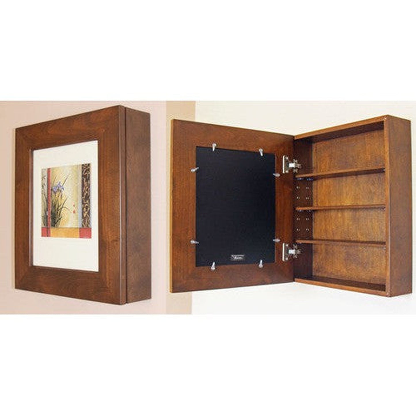 Fox Hollow Furnishings 20" x 17" Caramel Wall Mount Picture Frame Medicine Cabinet With Black 8" x 10" Matting