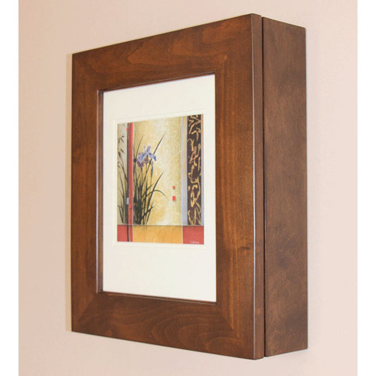 Fox Hollow Furnishings 20" x 17" Caramel Wall Mount Picture Frame Medicine Cabinet With Black 8" x 10" Matting