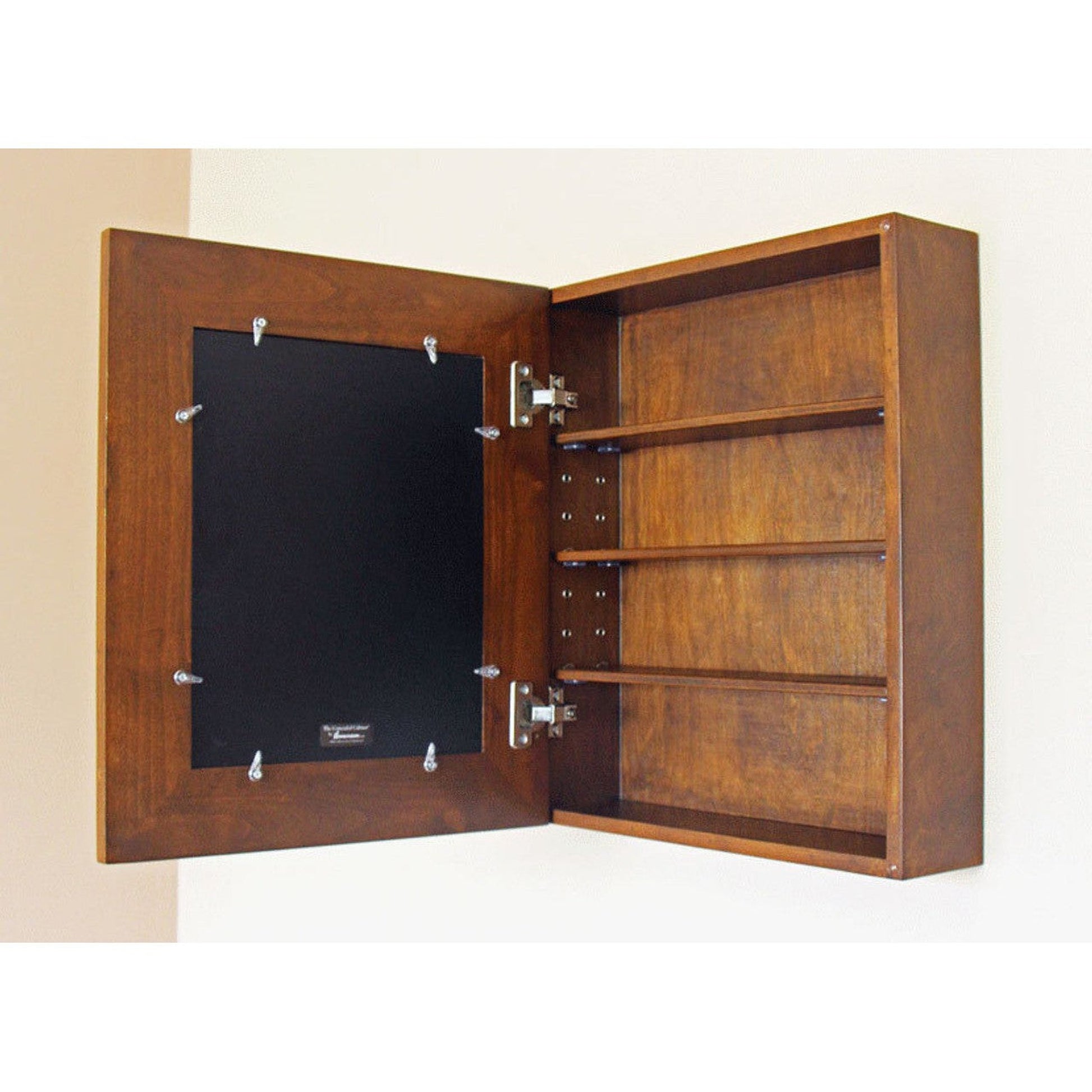 Fox Hollow Furnishings 20" x 17" Caramel Wall Mount Picture Frame Medicine Cabinet With Mirror and Black 8" x 10" Matting