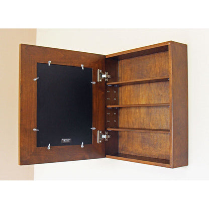 Fox Hollow Furnishings 20" x 17" Caramel Wall Mount Picture Frame Medicine Cabinet With Mirror and Black 8" x 10" Matting