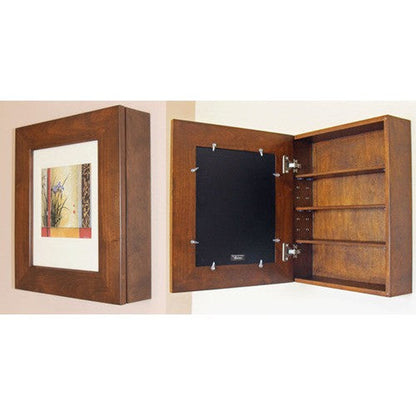 Fox Hollow Furnishings 20" x 17" Caramel Wall Mount Picture Frame Medicine Cabinet With Mirror and Ivory 8" x 10" Matting