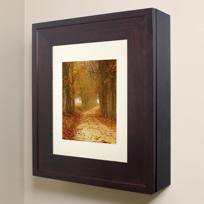 Fox Hollow Furnishings 20" x 17" Coffee Bean Wall Mount Picture Frame Medicine Cabinet With Black 8" x 10" Matting