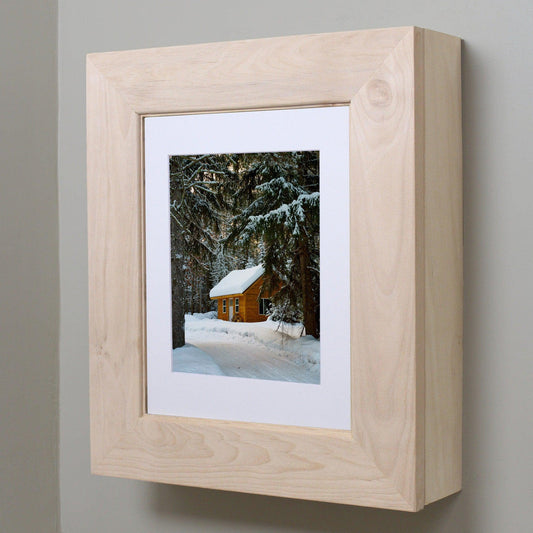 Fox Hollow Furnishings 20" x 17" Unfinished Wall Mount Flat Picture Frame Medicine Cabinet With Ivory 8" x 10" Matting