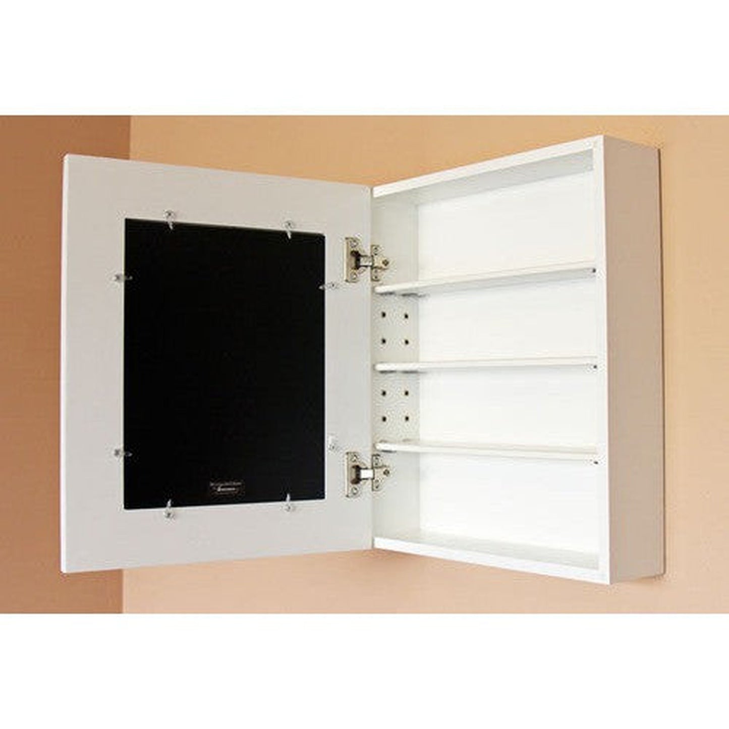 Fox Hollow Furnishings 20" x 17" White Contemporary Wall Mount Picture Frame Medicine Cabinet With Black 8" x 10" Cabinet