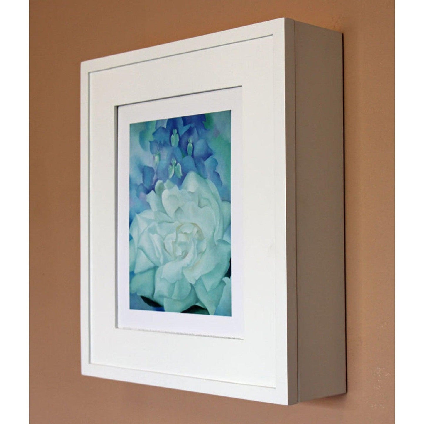 Fox Hollow Furnishings 20" x 17" White Contemporary Wall Mount Picture Frame Medicine Cabinet With Ivory 8" x 10" Cabinet