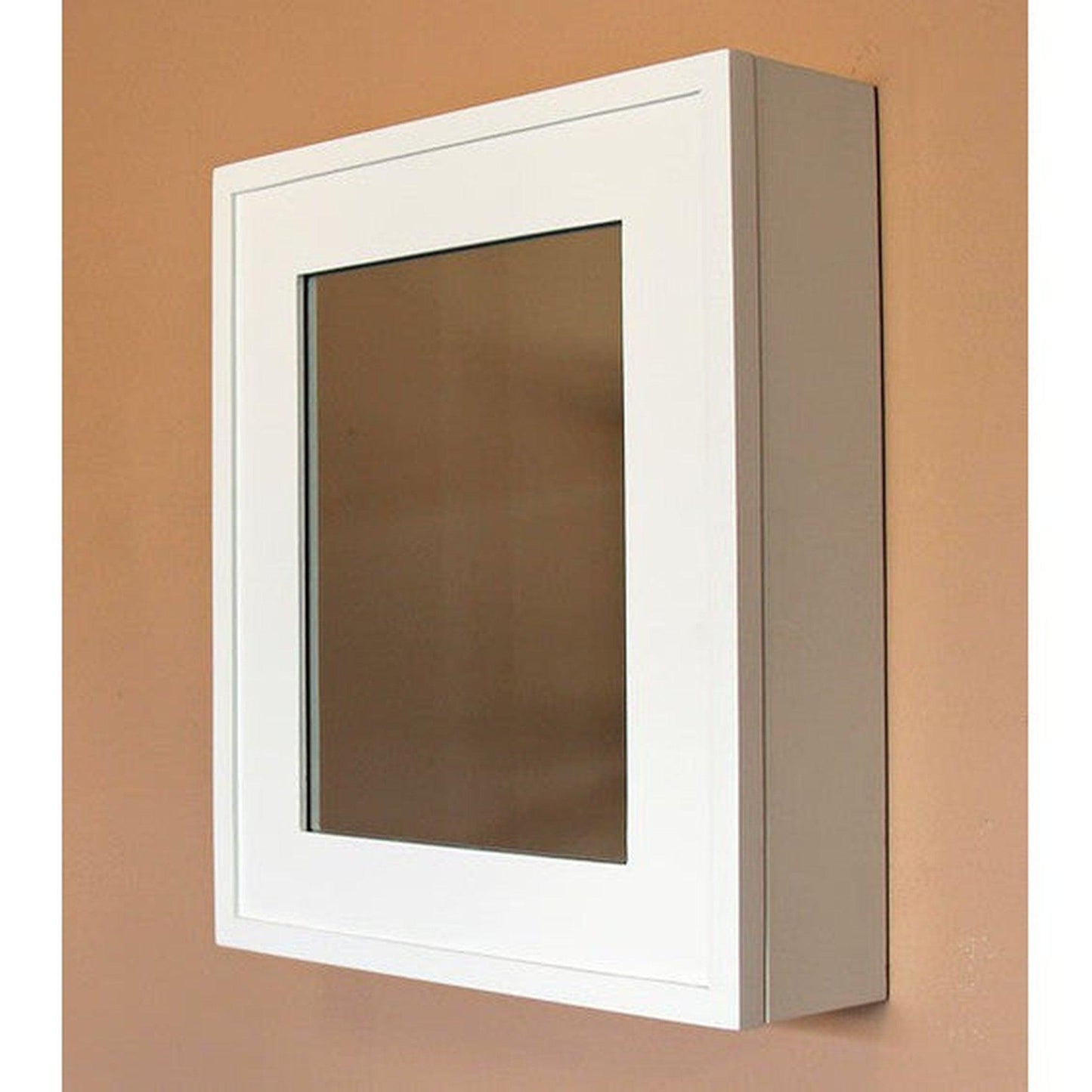 Fox Hollow Furnishings 20" x 17" White Contemporary Wall Mount Picture Frame Medicine Cabinet With Mirror and Black 8" x 10" Cabinet
