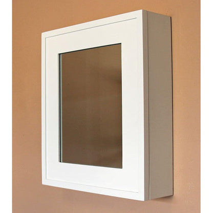 Fox Hollow Furnishings 20" x 17" White Contemporary Wall Mount Picture Frame Medicine Cabinet With Mirror and Black 8" x 10" Cabinet