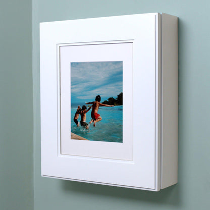 Fox Hollow Furnishings 20" x 17" White Shaker Wall Mount Picture Frame Medicine Cabinet With Ivory 8" x 10" Matting
