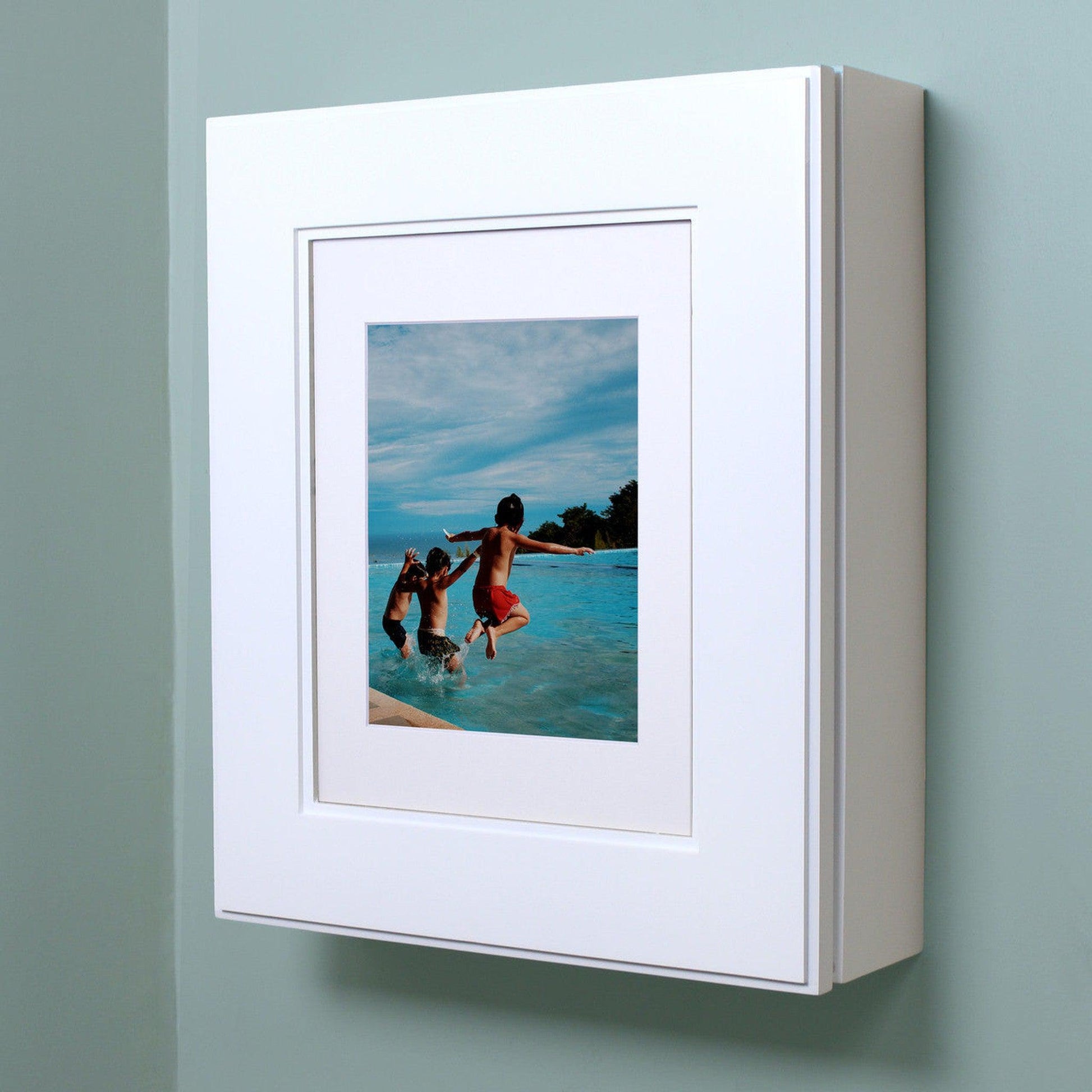 Fox Hollow Furnishings 20" x 17" White Shaker Wall Mount Picture Frame Medicine Cabinet With White 8" x 10" Matting