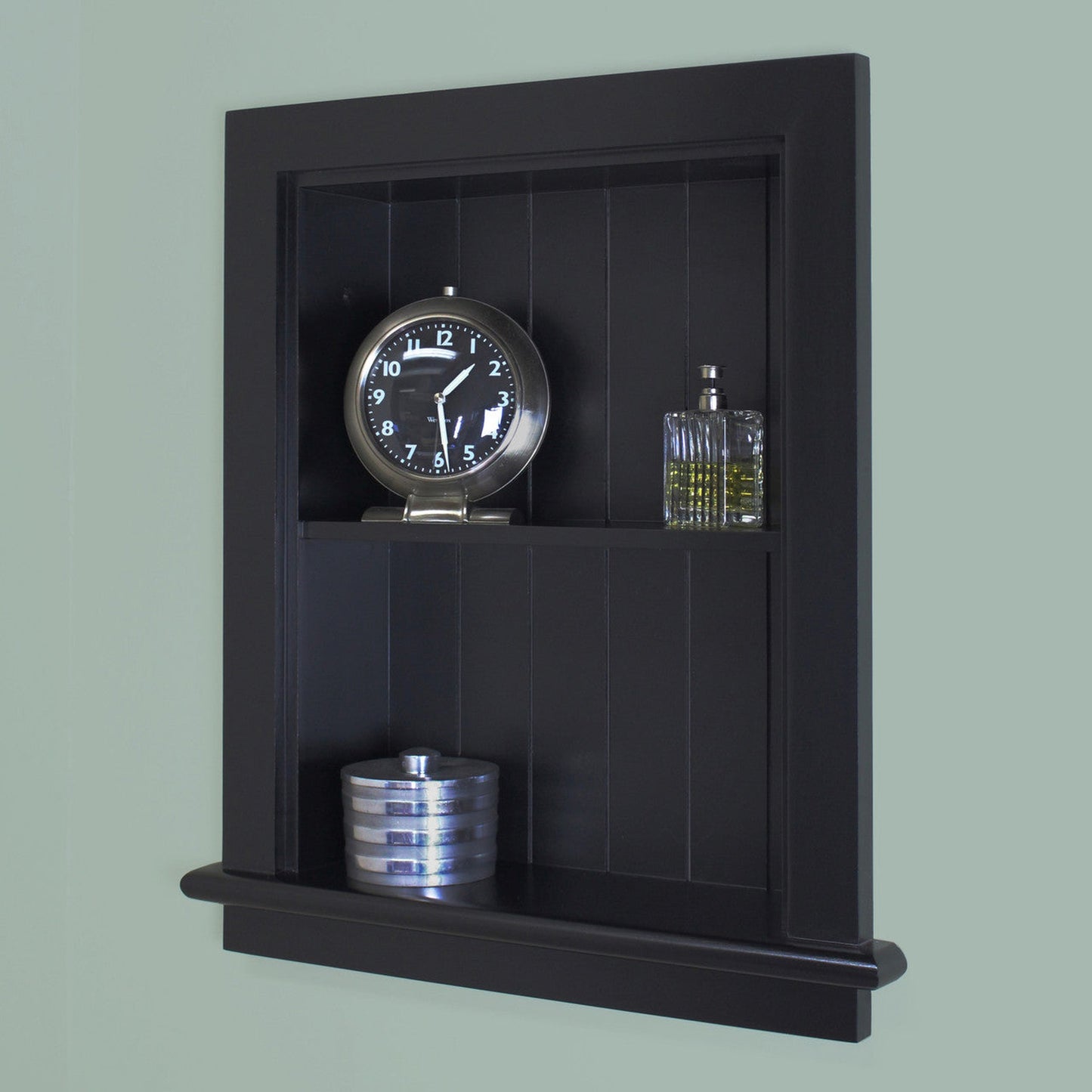 Fox Hollow Furnishings Aiden 14" x 18" Black Recessed Sloane Wall Niche With Plain Back and One Fixed Shelf