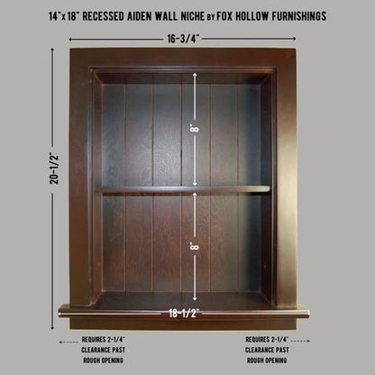 Fox Hollow Furnishings Aiden 14" x 18" Dark Brown Recessed Aiden Wall Niche With Beadboard Back