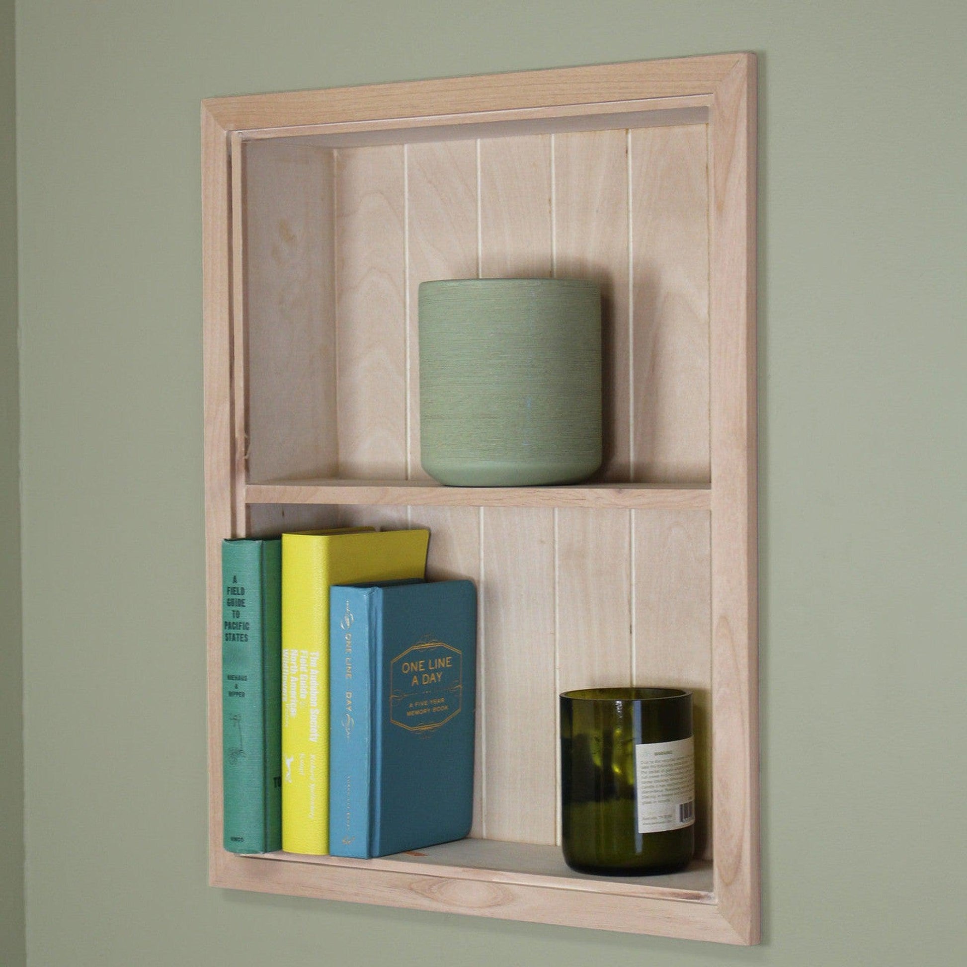 Fox Hollow Furnishings Aiden 14" x 18" Unfinished Recessed Sloane Wall Niche With Beadboard Back and One Fixed Shelf