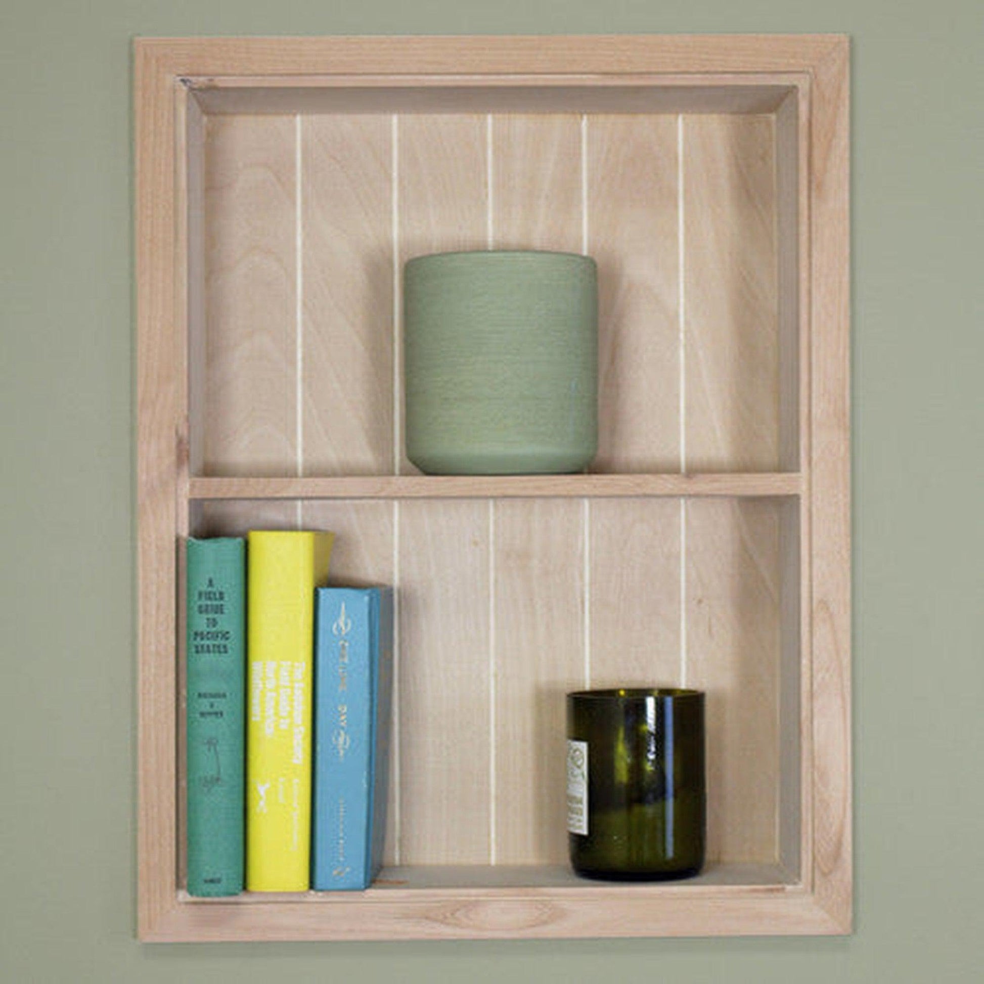 Fox Hollow Furnishings Aiden 14" x 18" Unfinished Recessed Sloane Wall Niche With Beadboard Back and One Fixed Shelf