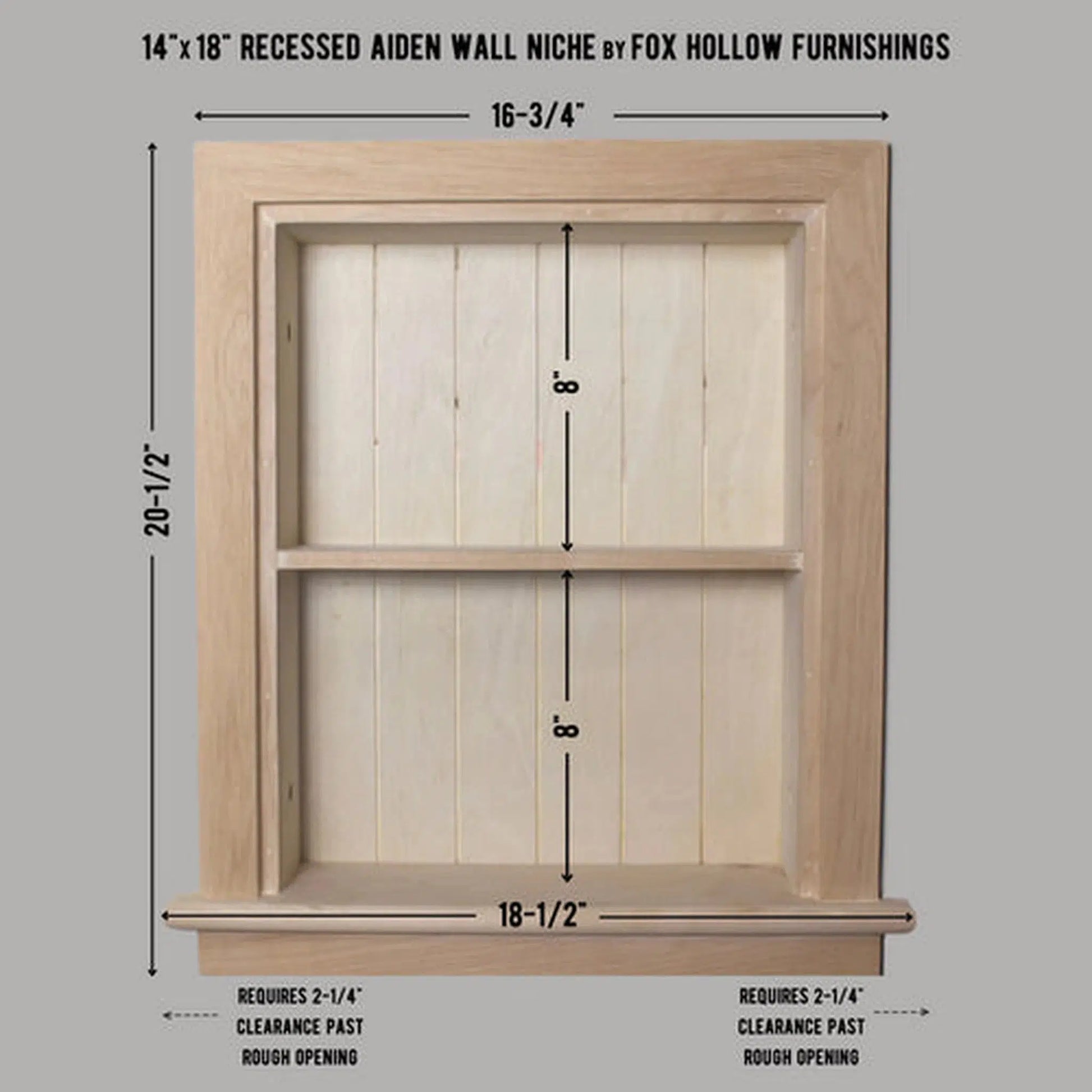 Fox Hollow Furnishings Aiden 14" x 18" Unfinished Recessed Wall Niche With Beadboard Back