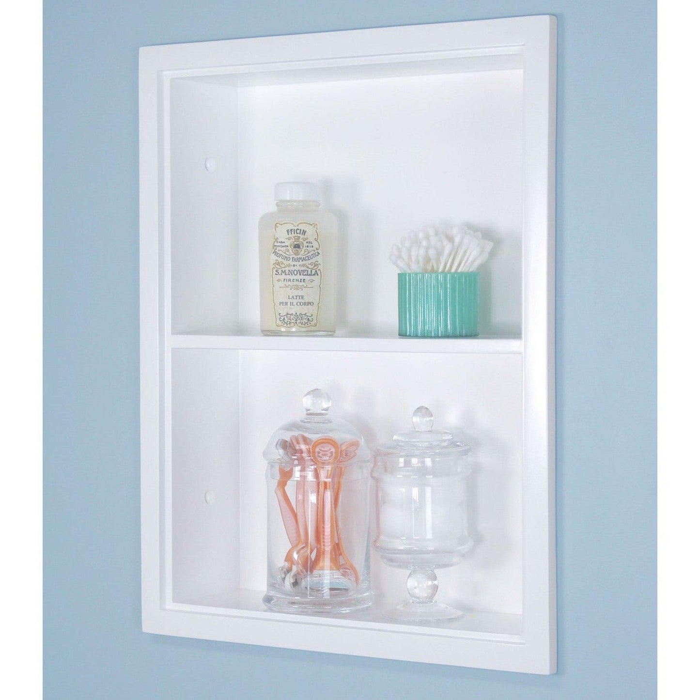 Fox Hollow Furnishings Aiden 14" x 18" White Recessed Sloane Wall Niche With Plain Back and One Fixed Shelf