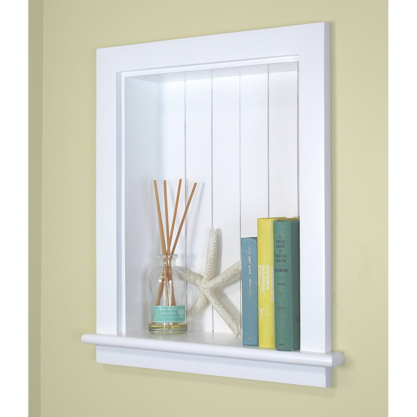 Fox Hollow Furnishings Aiden 14" x 18" White Recessed Wall Niche With Beadboard Back Without Shelf