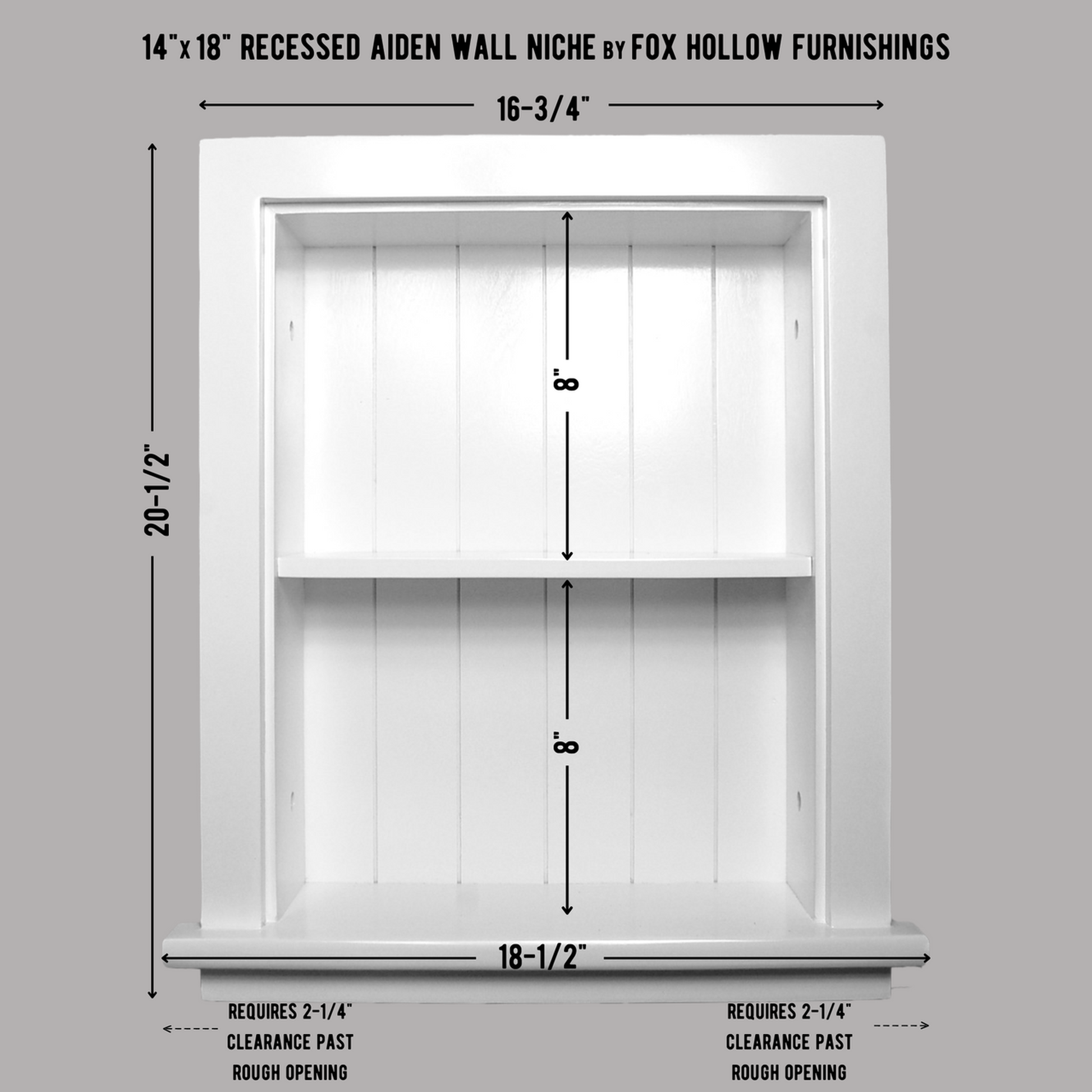 Fox Hollow Furnishings Aiden 14" x 18" White Wall Niche With Beadboard Back