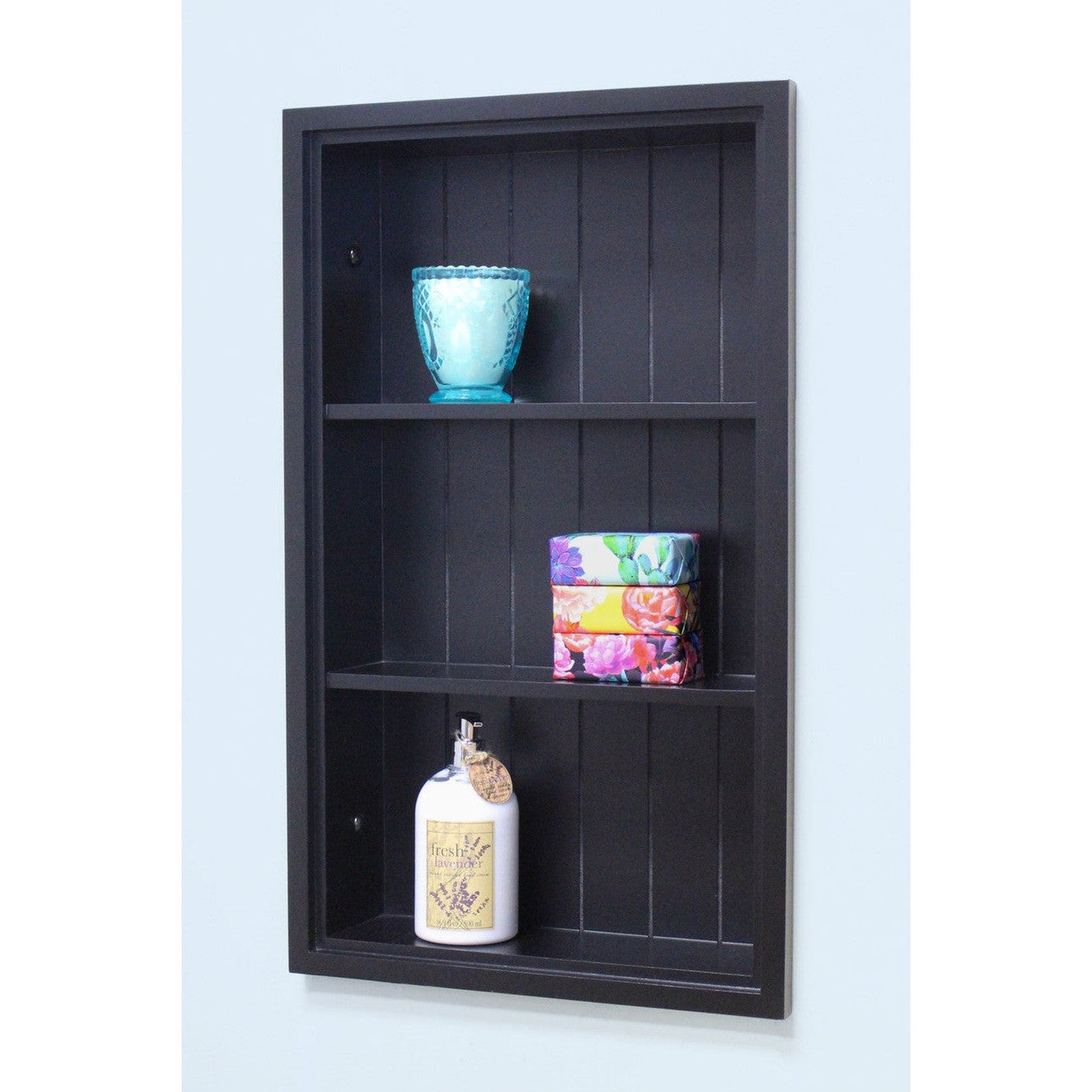 Fox Hollow Furnishings Aiden 14" x 24" Black Recessed Sloane Wall Niche With Beadboard Back