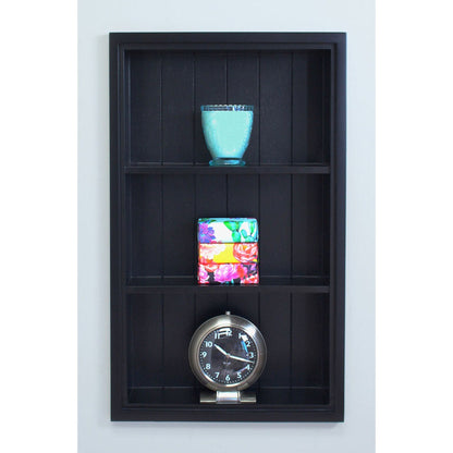 Fox Hollow Furnishings Aiden 14" x 24" Black Recessed Sloane Wall Niche With Beadboard Back