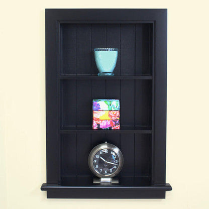 Fox Hollow Furnishings Aiden 14" x 24" Black Recessed Wall Niche With Beadboard Back