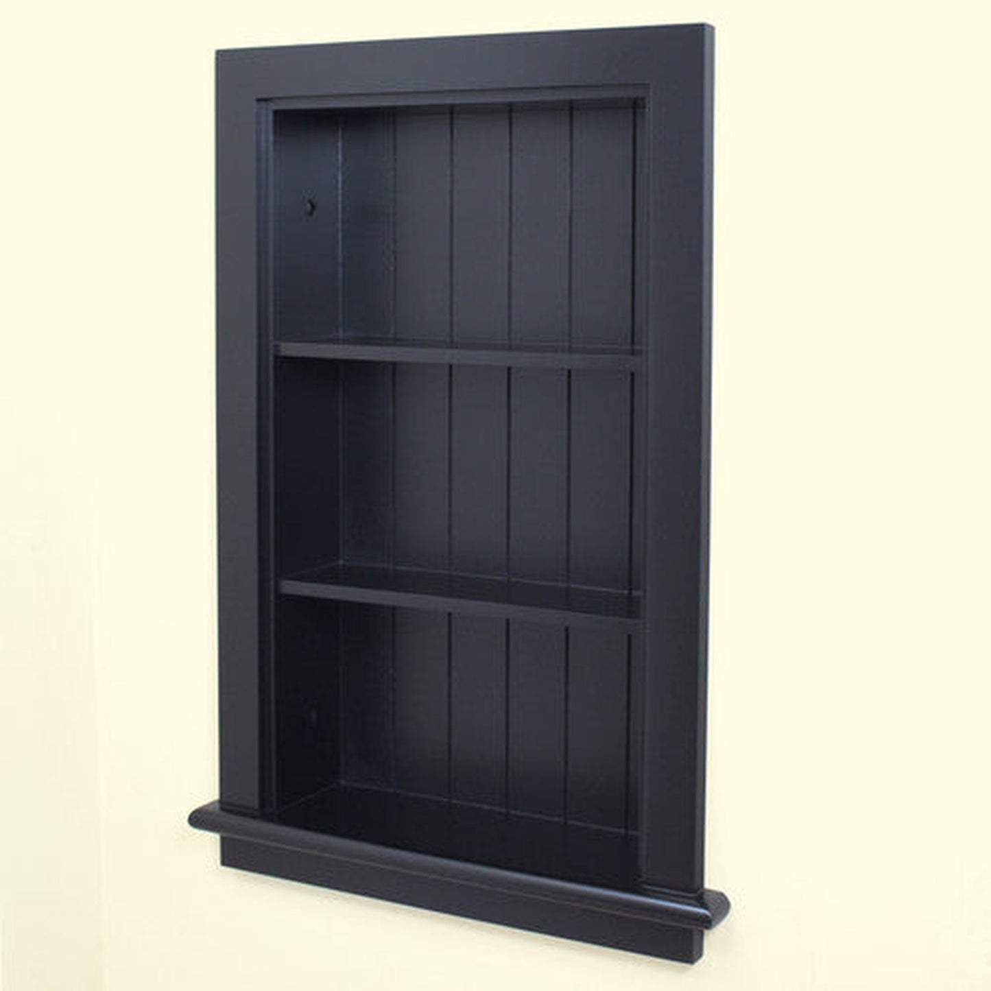 Fox Hollow Furnishings Aiden 14" x 24" Black Recessed Wall Niche With Beadboard Back