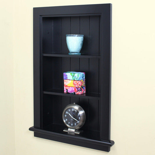 Fox Hollow Furnishings Aiden 14" x 24" Black Recessed Wall Niche With Beadboard Back