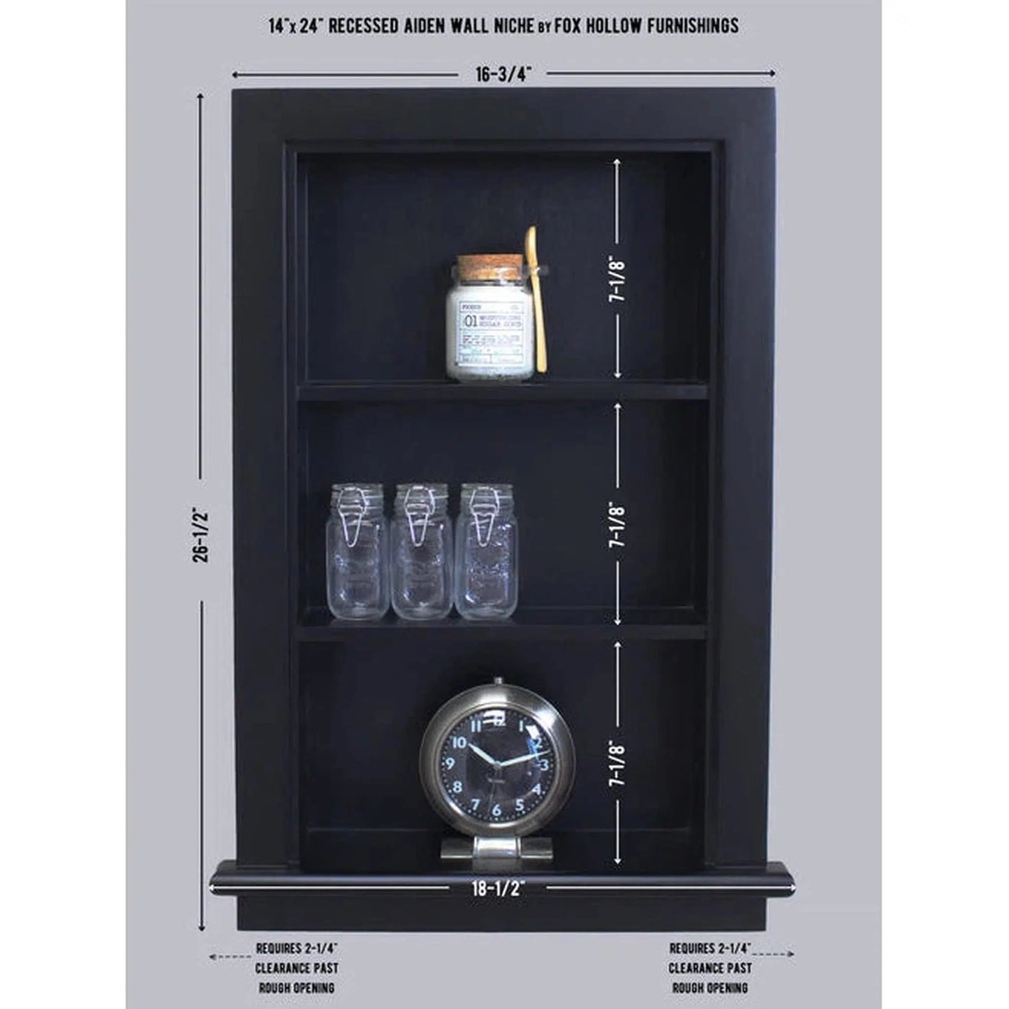 Fox Hollow Furnishings Aiden 14" x 24" Black Recessed Wall Niche With Plain Back
