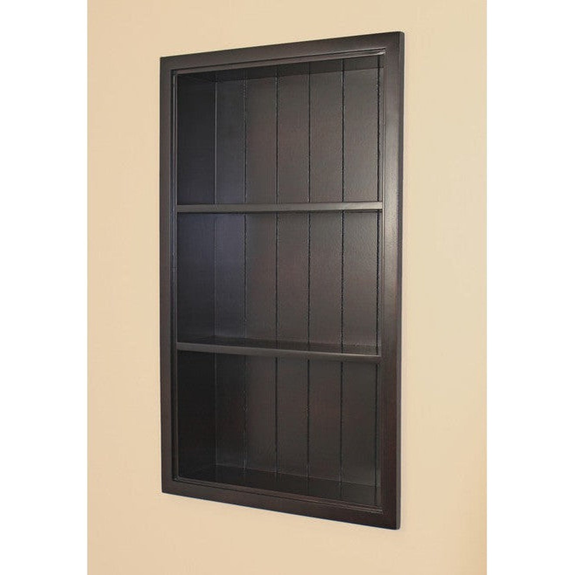 Fox Hollow Furnishings Aiden 14" x 24" Dark Brown Recessed Sloane Wall Niche With Beadboard Back