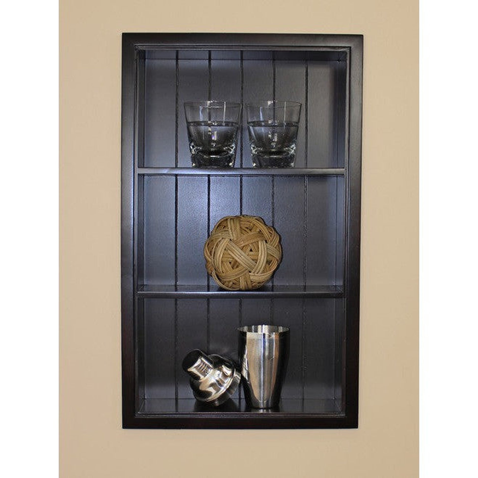 Fox Hollow Furnishings Aiden 14" x 24" Dark Brown Recessed Sloane Wall Niche With Beadboard Back