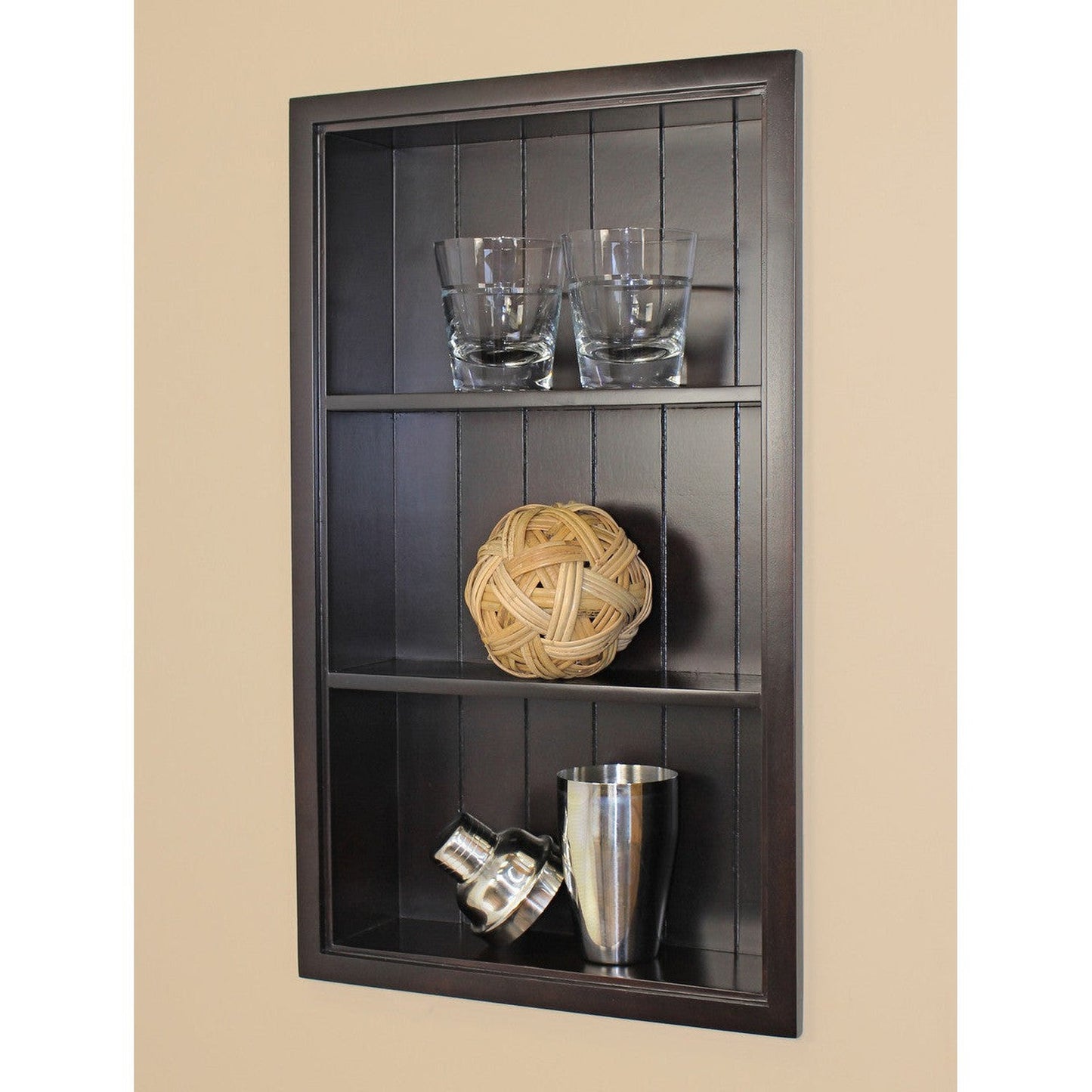 Fox Hollow Furnishings Aiden 14" x 24" Dark Brown Recessed Sloane Wall Niche With Beadboard Back